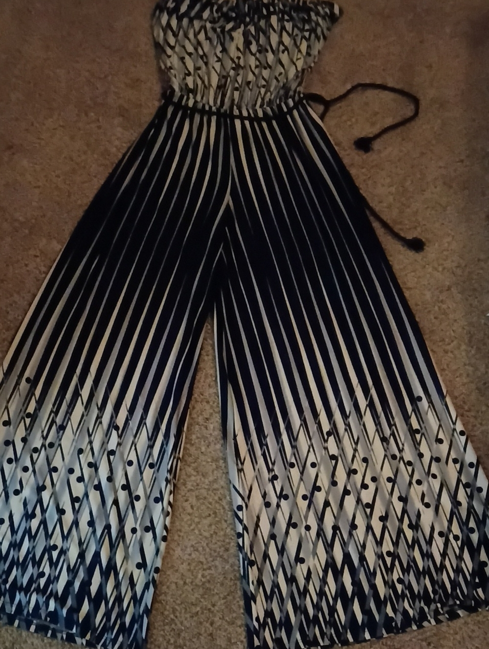 Patchington Navy & White Smocked Wide-Leg Jumpsuit